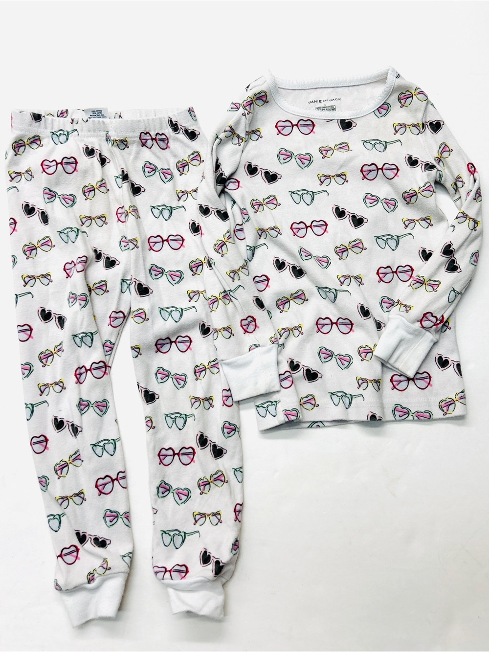 Janie and Jack Girls Heart Sunglasses Print Long Sleeved Pajama Set